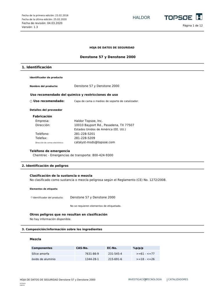 HDS Denstone 57 Balls | PDF | Toxicidad | Administración de Seguridad y ...