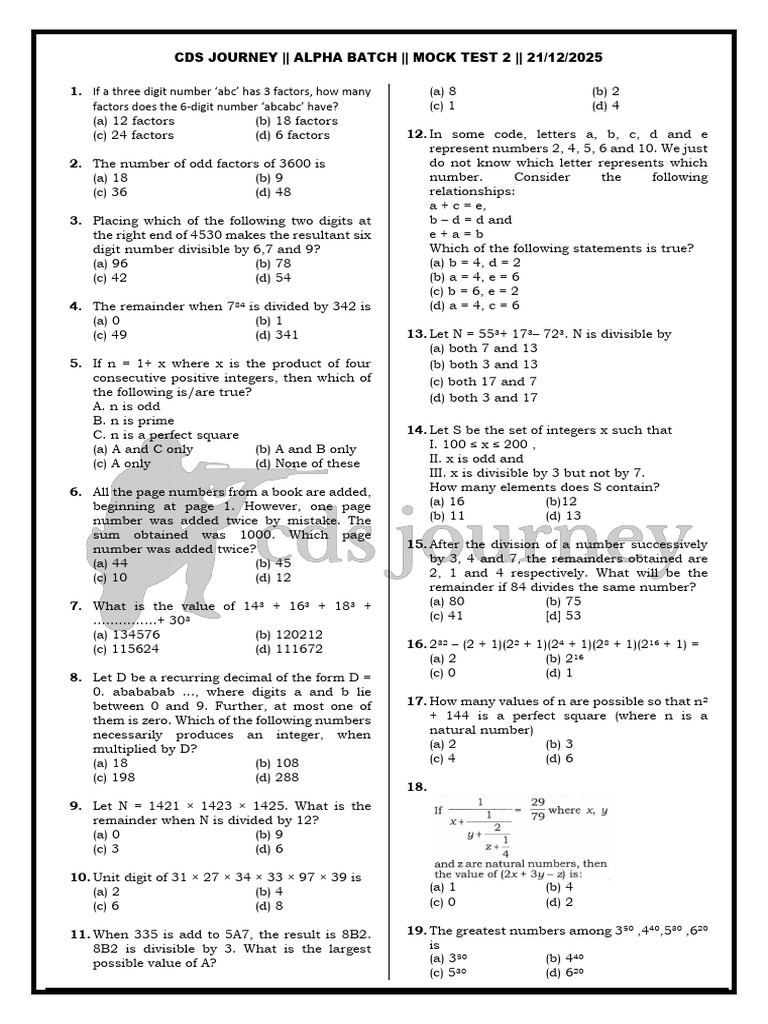 Alpha Math Batch Mock Test 2 | PDF | Elementary Mathematics | Discrete ...