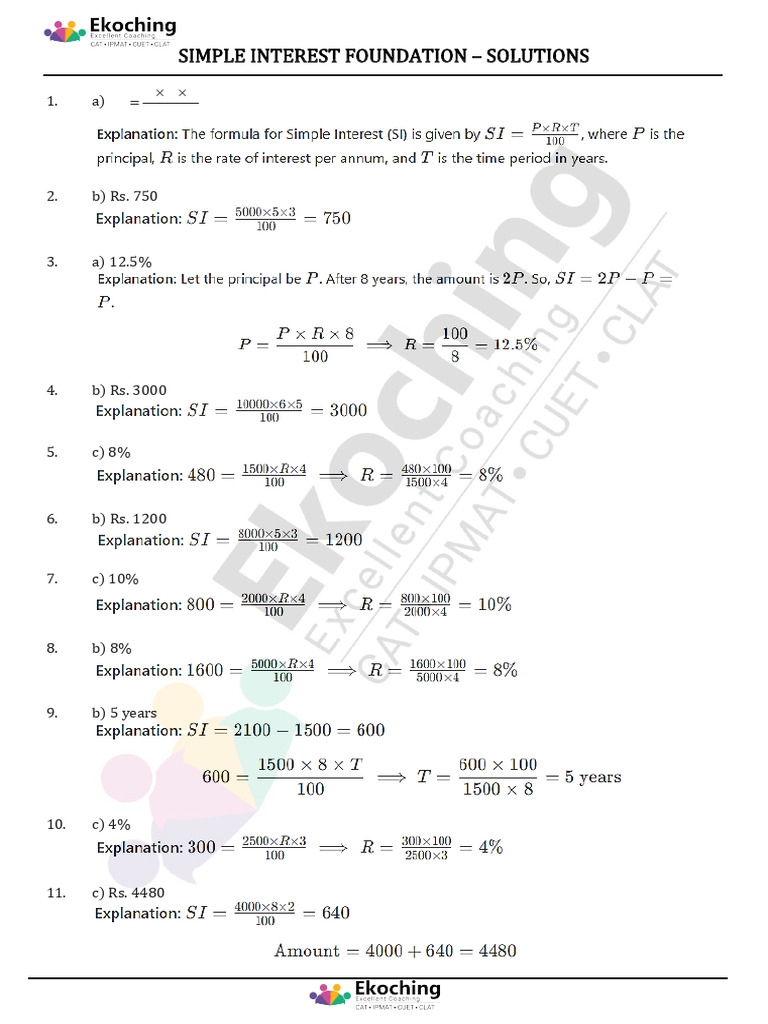 5.simple Interest (Sol) Foundation | PDF