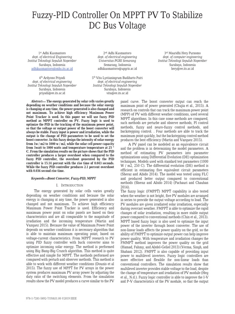 Fuzzy-PID Controller On MPPT PV To Stabilize | PDF | Photovoltaics ...