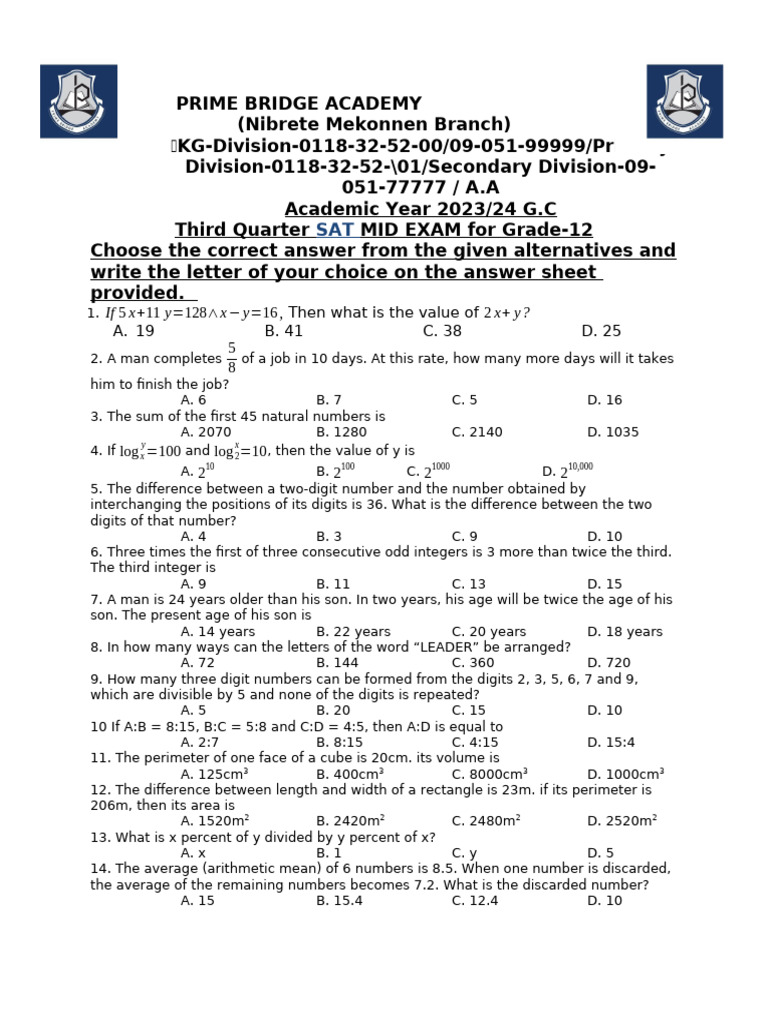 SAT 12 | PDF | Discrete Mathematics | Arithmetic