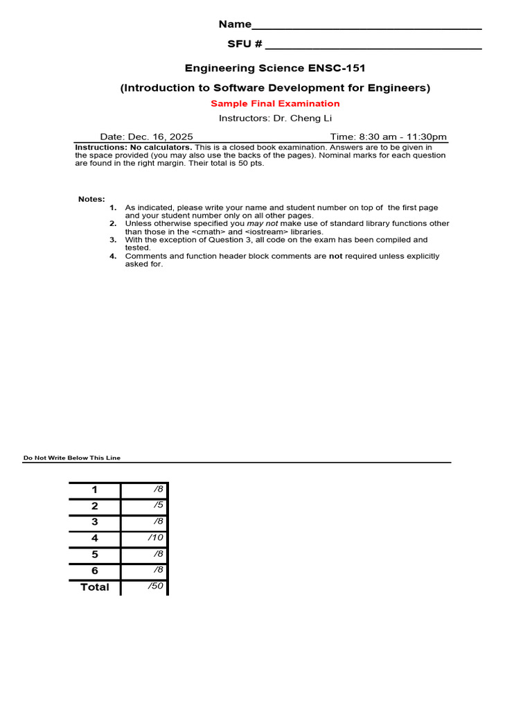 ENSC-151 Final Exam Sample | PDF | Computer Engineering | Computer ...