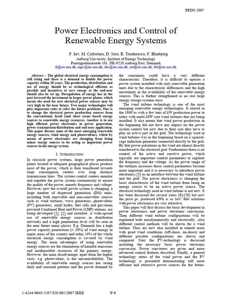 Power Electronics and Control of Renewab | PDF | Photovoltaics | Wind Power
