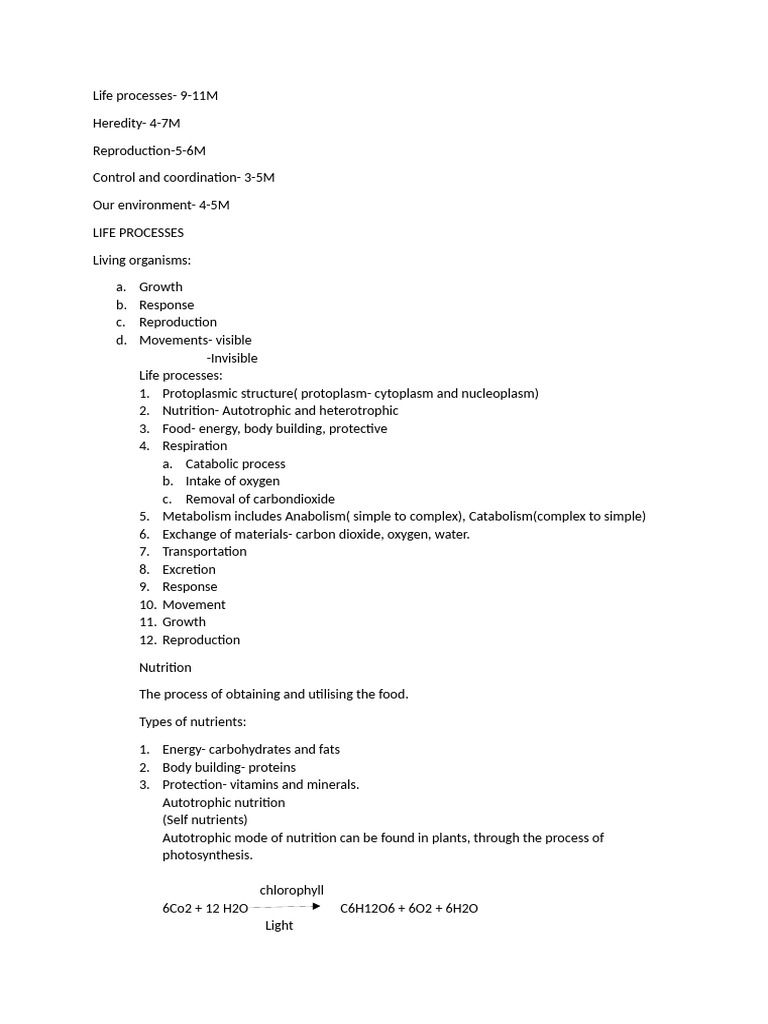 Life Processes Class Note | PDF