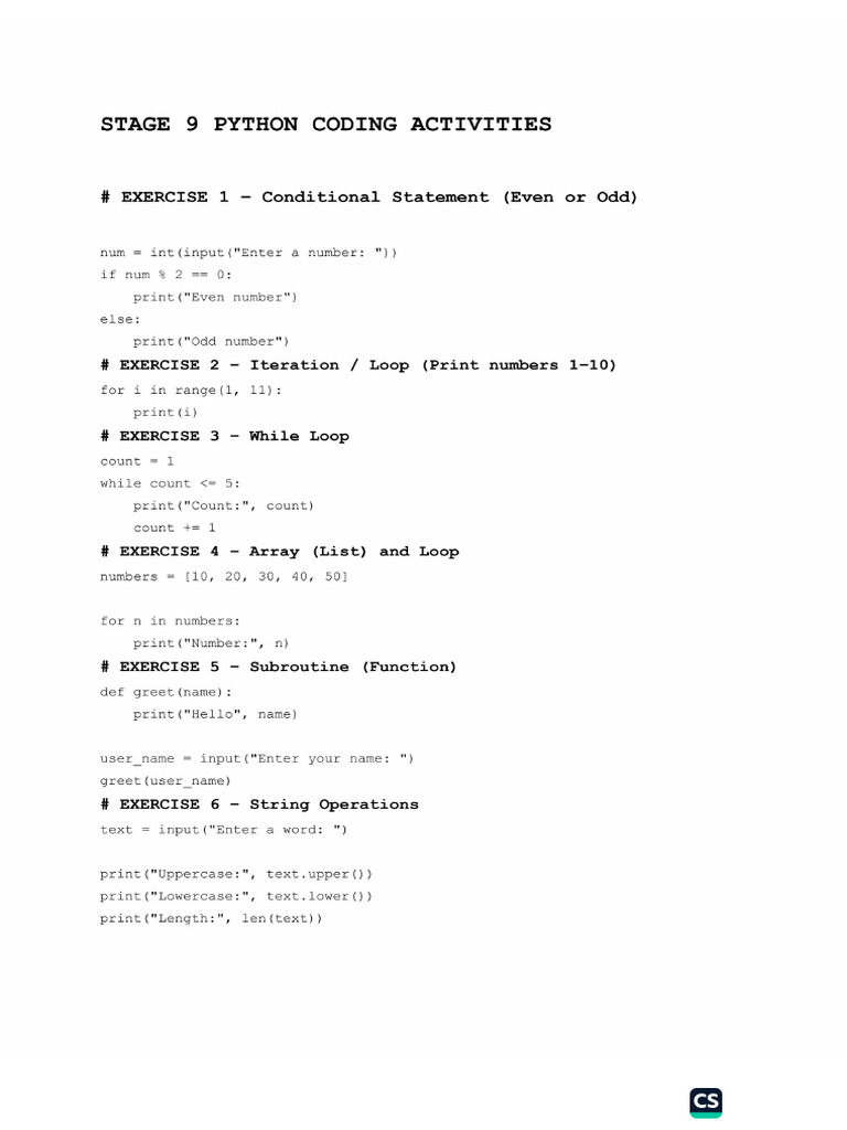 Stage 9 Python Coding Activities - As Revision | PDF