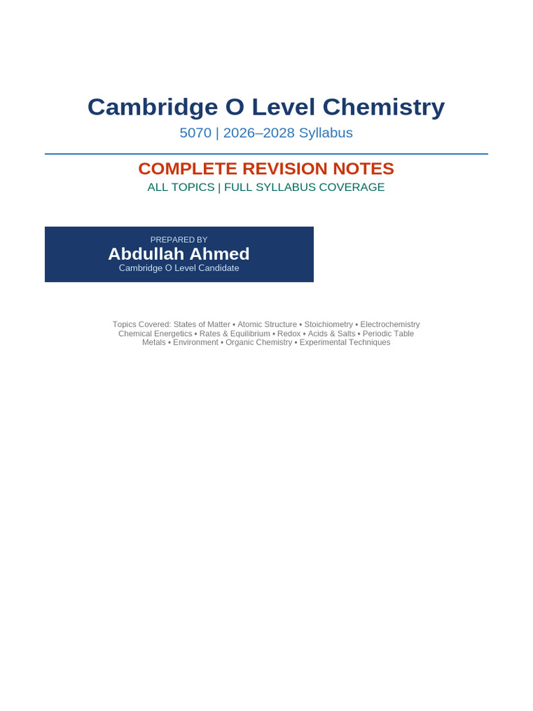 Abdullah Ahmed OLevel Chemistry Complete Notes | PDF | Ion | Anode