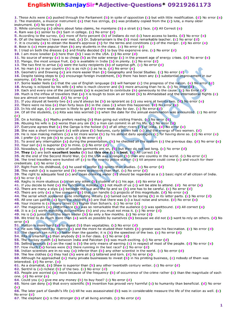 Adjective - Questions | PDF