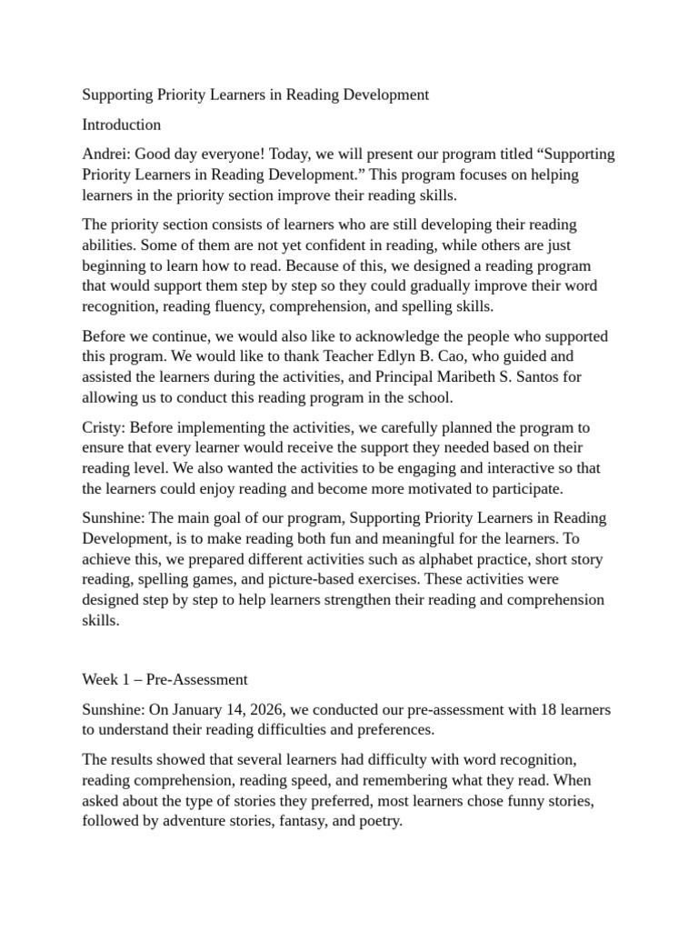Supporting Priority Learners in Reading Development | PDF | Reading ...