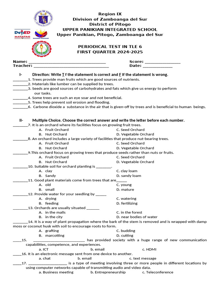 Periodic Test in Epp 6 Agri | PDF