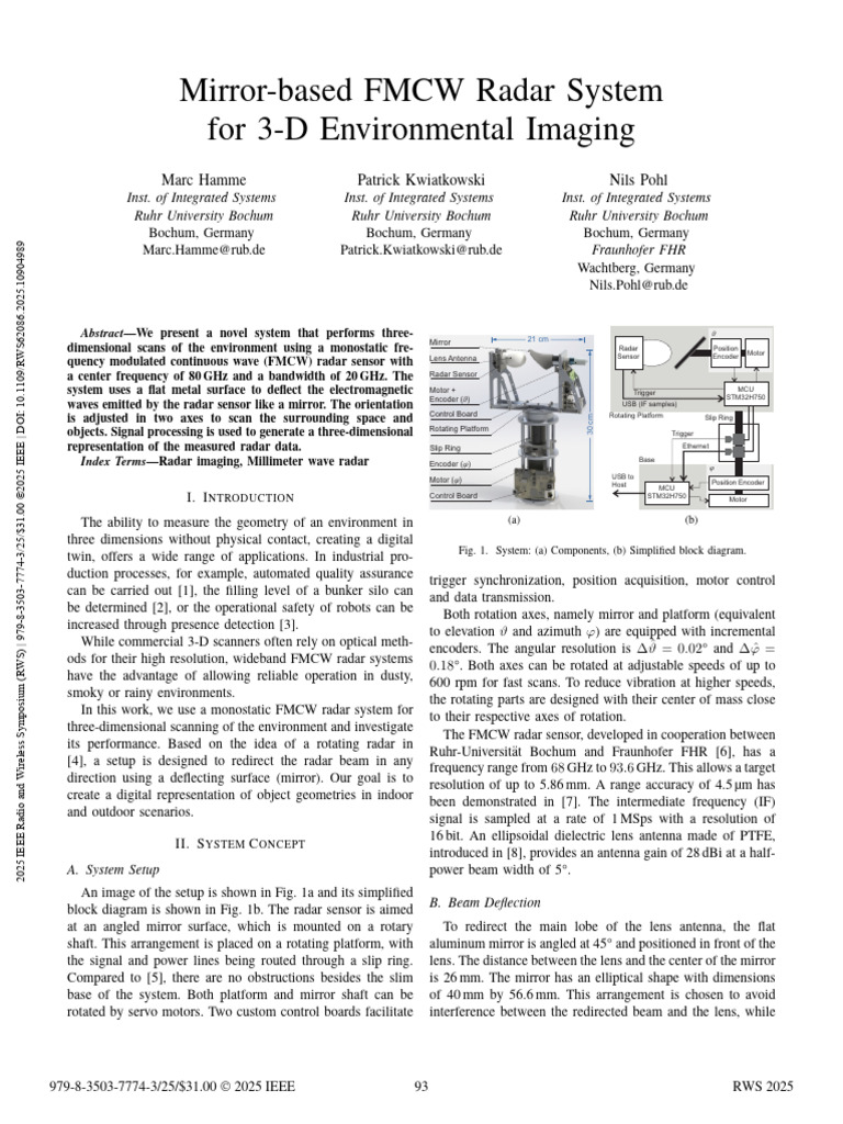 Mirror-Based FMCW Radar System For 3-D Environmental Imaging | PDF ...