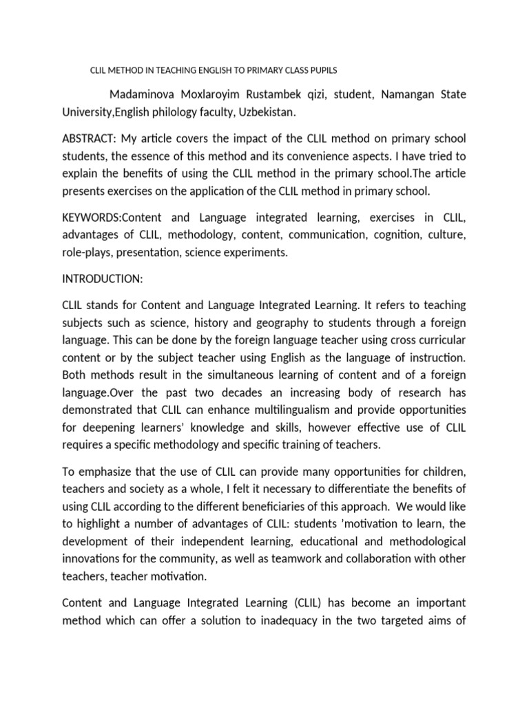 Clil Method In-Wps Office | PDF | Curriculum | Teachers