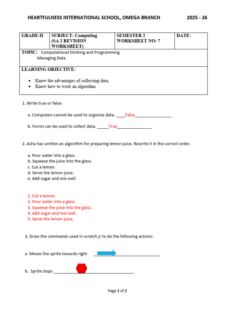 SA2 Revision Worksheet Answer Key | PDF