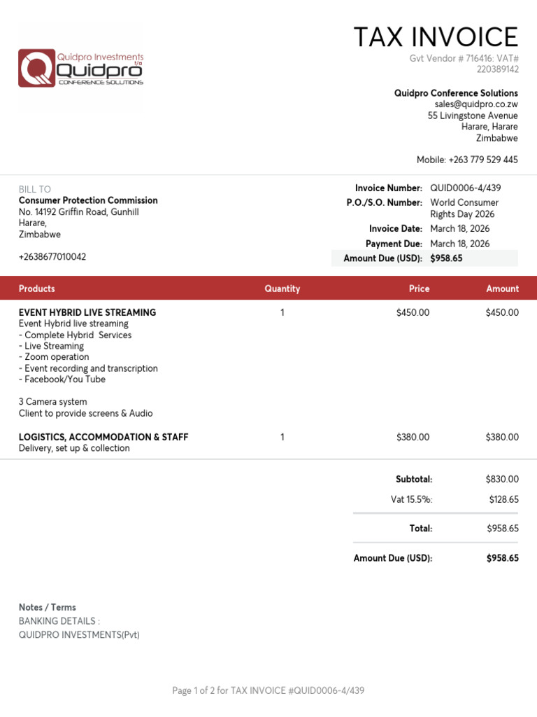 Invoice QUID0006-4 439 2026-03-18 | PDF