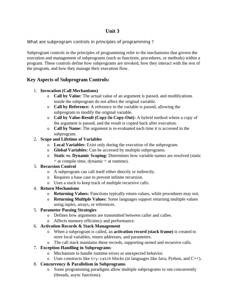 Unit 3 SUBPROGRAMS | PDF | Parameter (Computer Programming) | Software ...