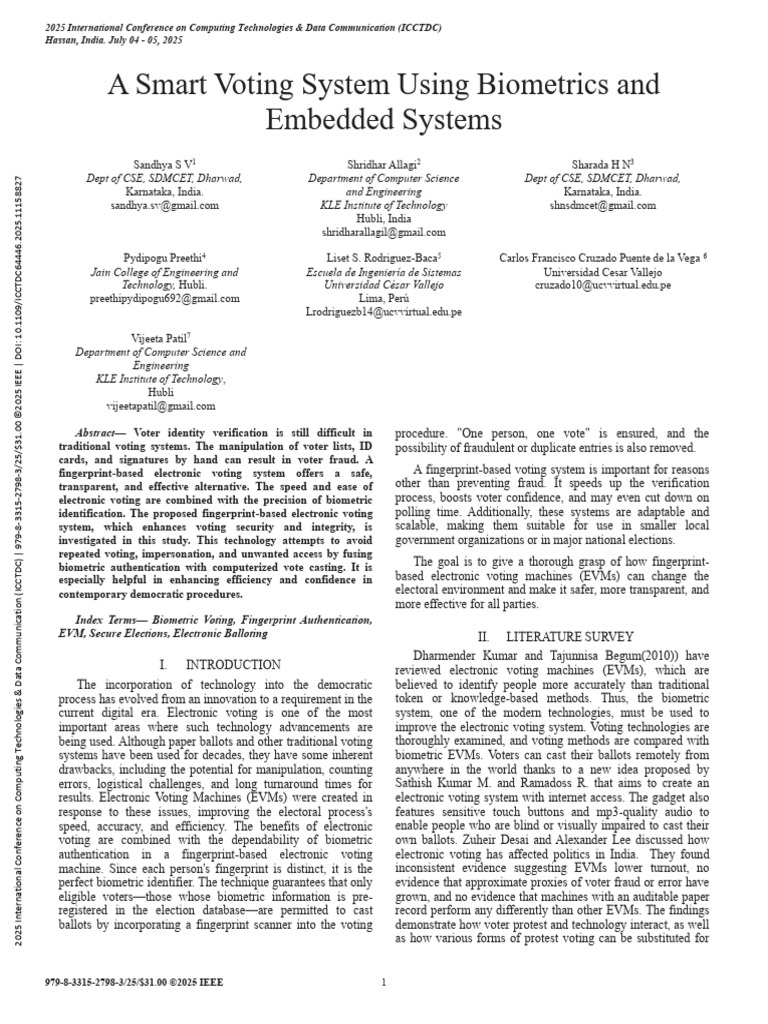 A Smart Voting System Using Biometrics and Embedded Systems | PDF ...
