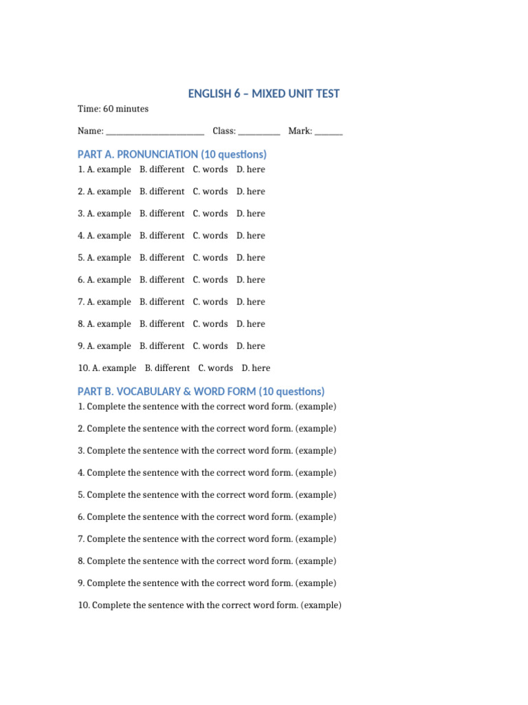 English 6 Mixed Unit Test | PDF | Chess Openings | Chess
