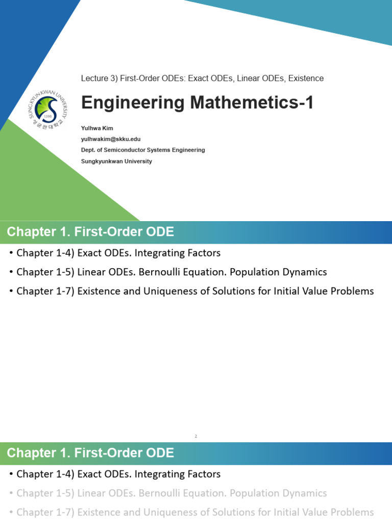 EngMath1-03 1stOrderODE Exact Linear Existence | PDF | Ordinary ...