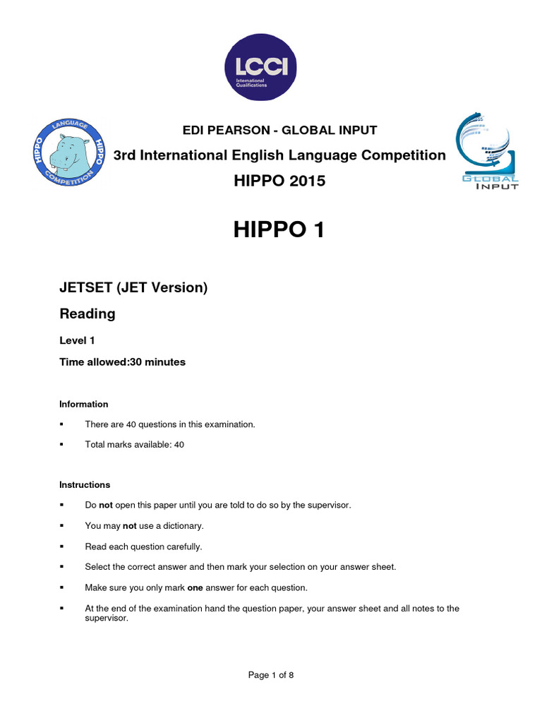 Hippo 1 Reading 2015 | PDF