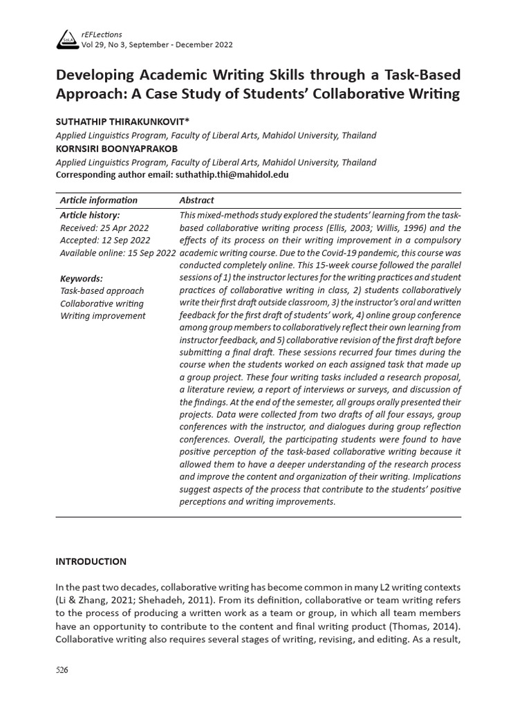 Developing Academic Writing Skills Through A Task-Based Approach | PDF ...