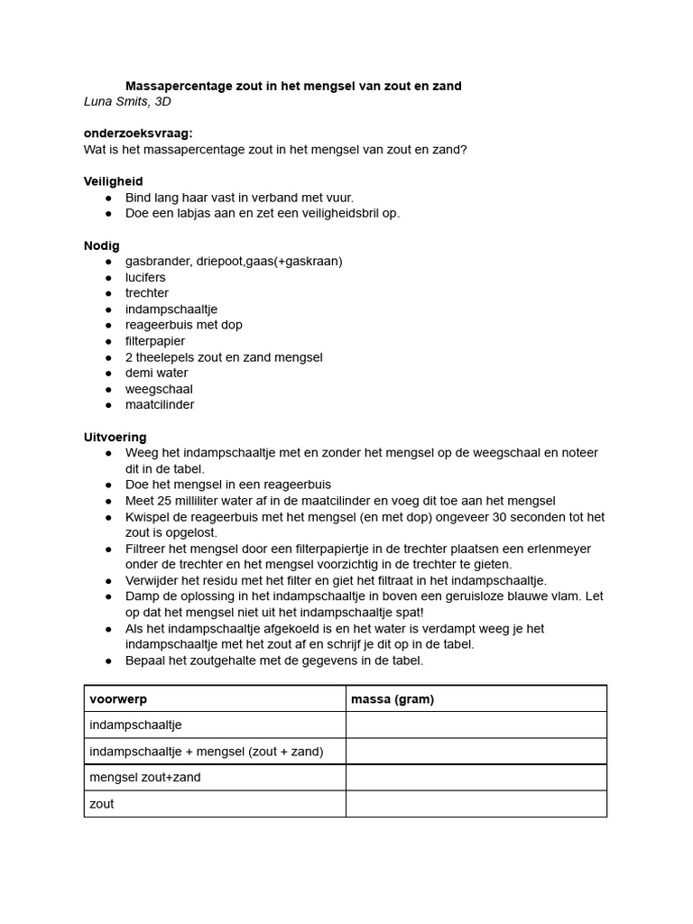 Scheikunde Werkplan Luna Smits | PDF