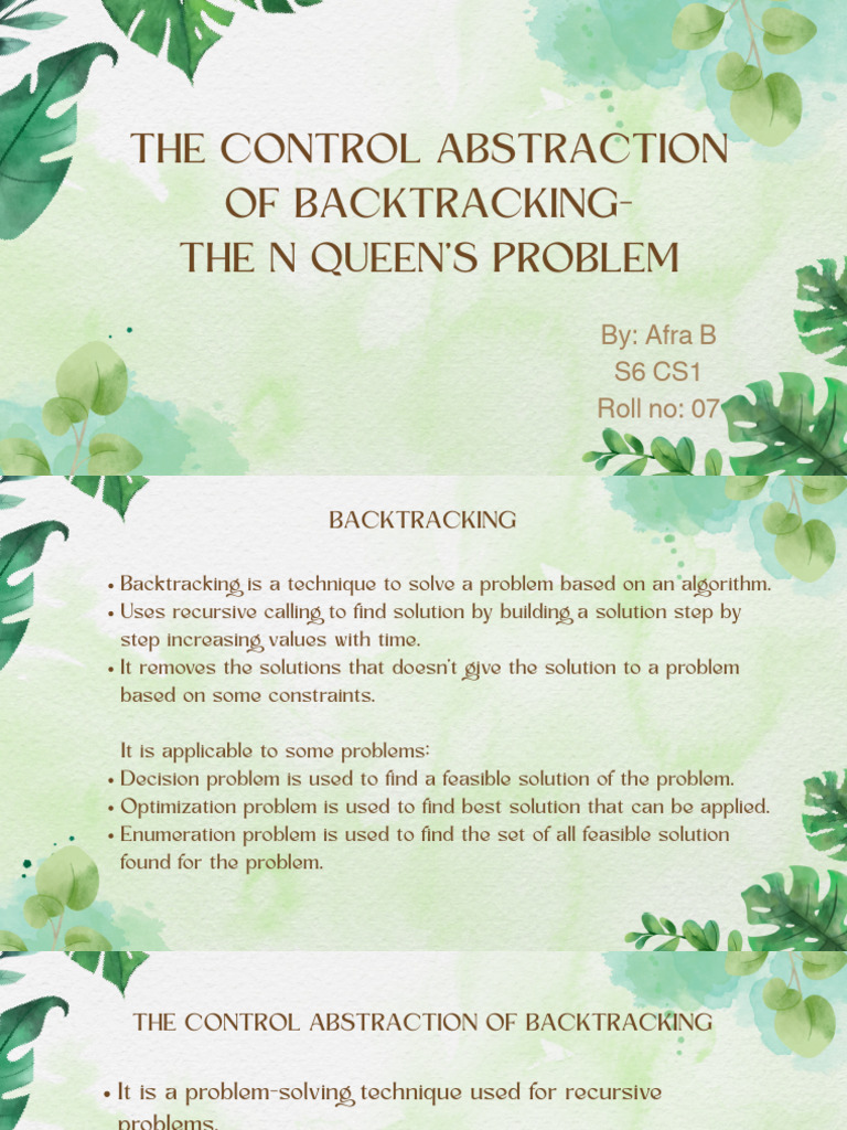 Control Abstraction of Backtracking - N Queens Problem | PDF