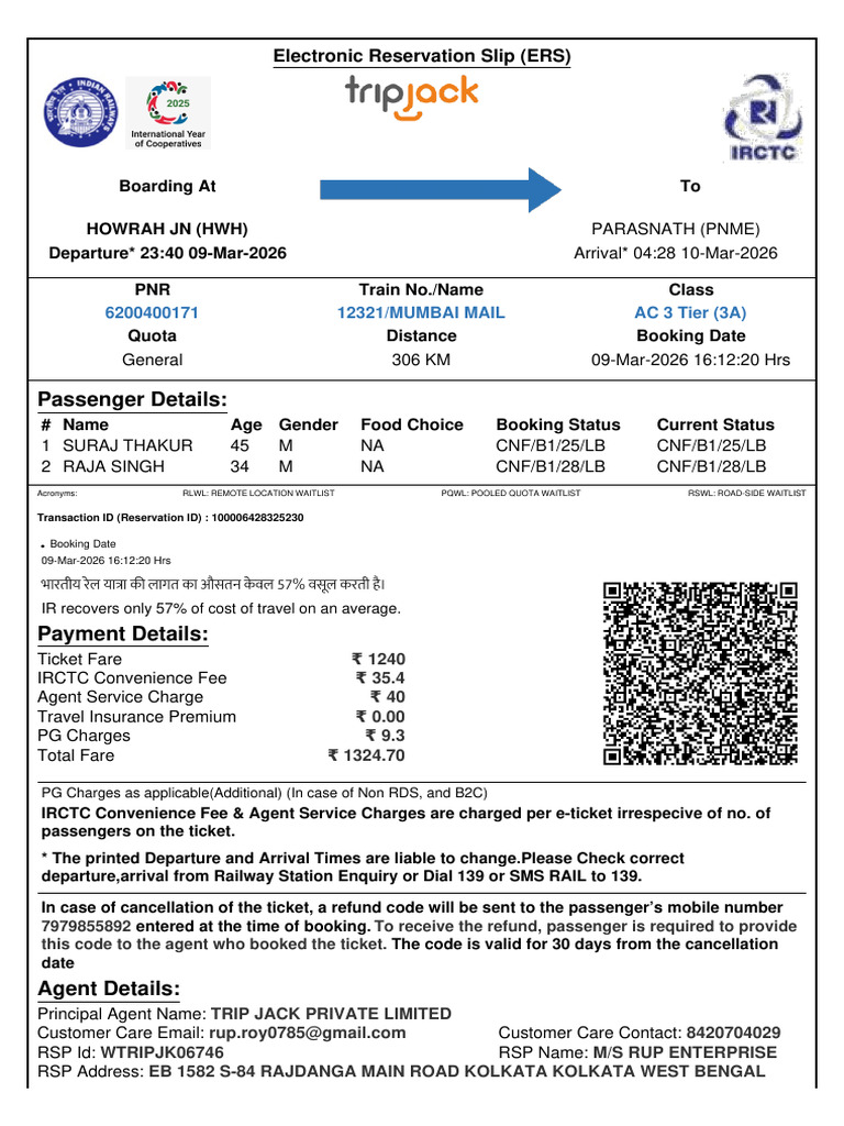 Passenger Details:: Electronic Reservation Slip (ERS) | PDF