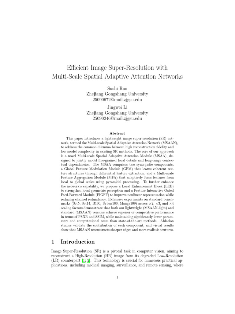 Efficient Image Super-Resolution With Multi-Scale Spatial Adaptive ...