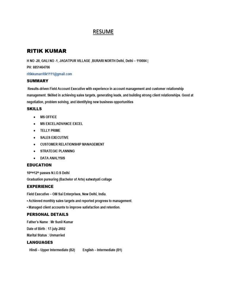 Ritik Kumar CV PDF | PDF