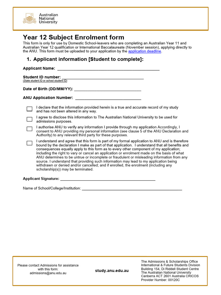 Year 12 Subject Enrolment Form | PDF