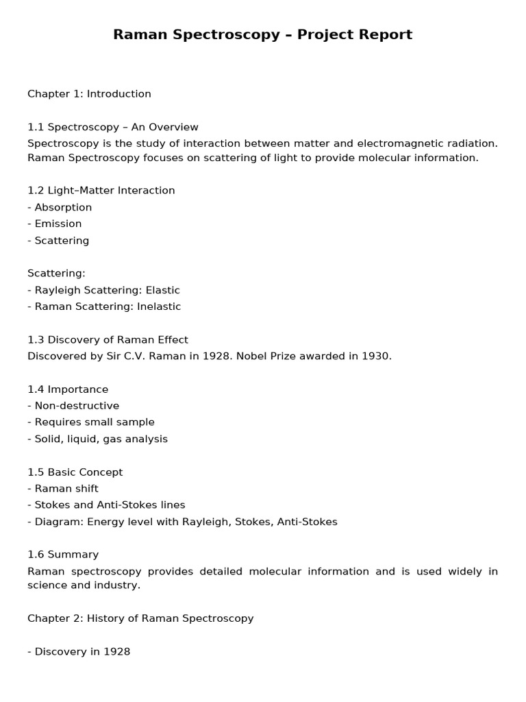 Raman Spectroscopy Project Report-1 | PDF | Raman Spectroscopy ...