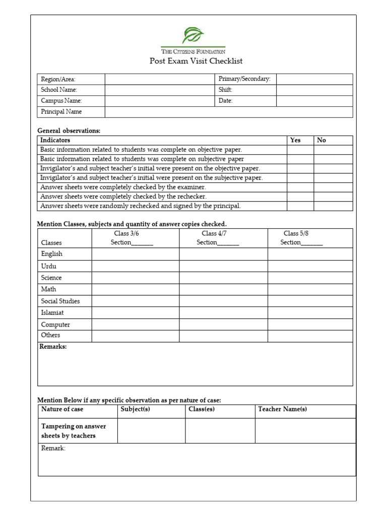 Revised Post Exam Visit Checklist 2023 | PDF