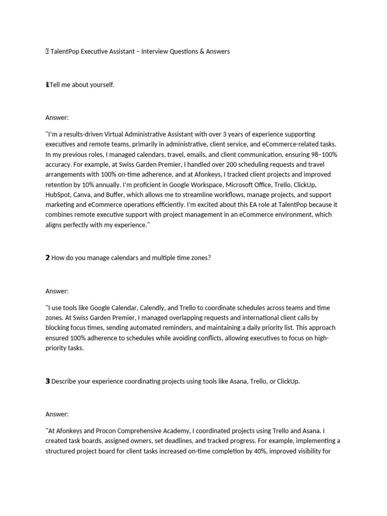 TalentPop Interview Questions | PDF | Customer Relationship Management ...