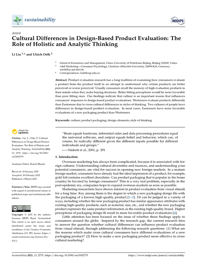 Cultural Differences in Design-Based Product Evalu | PDF | Thought ...