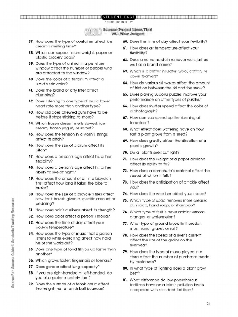 200 Science Fair Project Ideas - Page - 2 | PDF