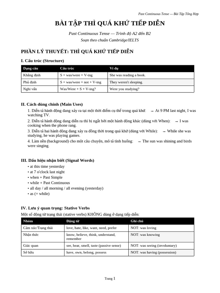 Past Continuous Tense Worksheet | PDF | Linguistics | Syntax