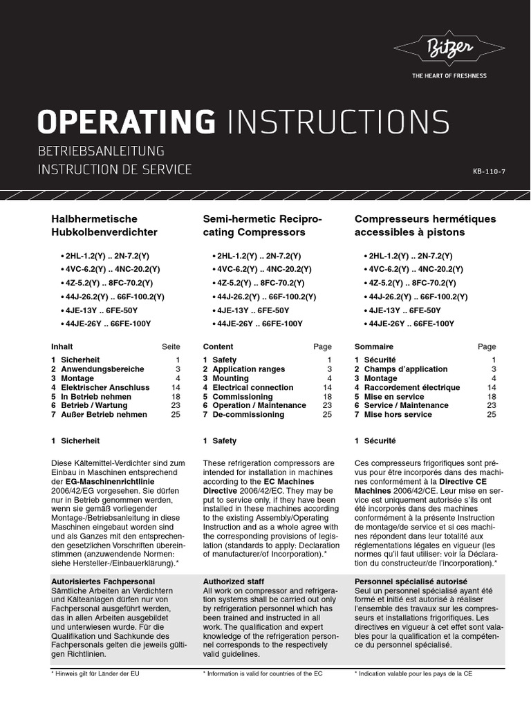 Operation Instruction Compressor AC | PDF