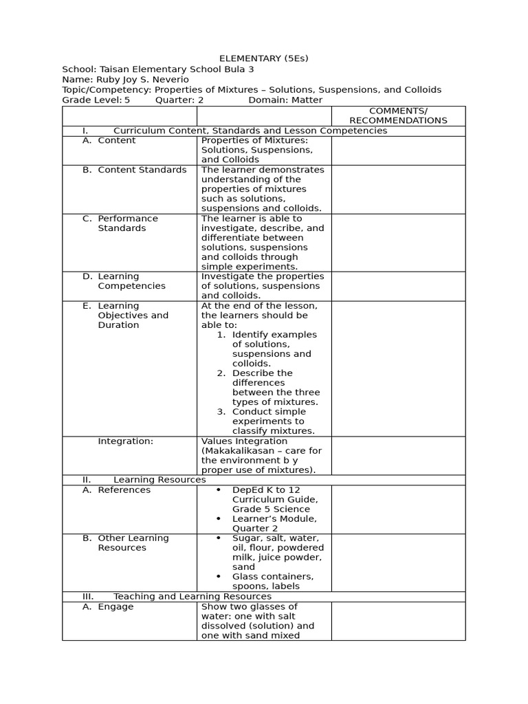 Lesson Plan Template Elem and Sec | PDF | Educational Assessment | Learning