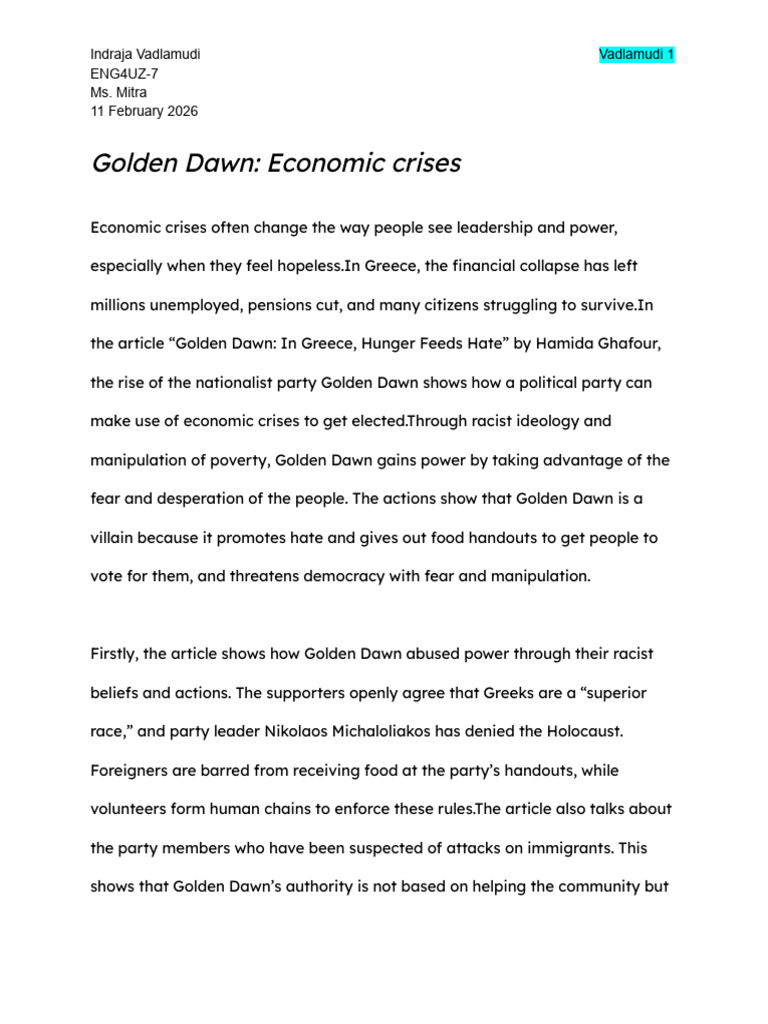 Golden Dawn Paragraph by Indraja | PDF | Racism | Discrimination & Race ...