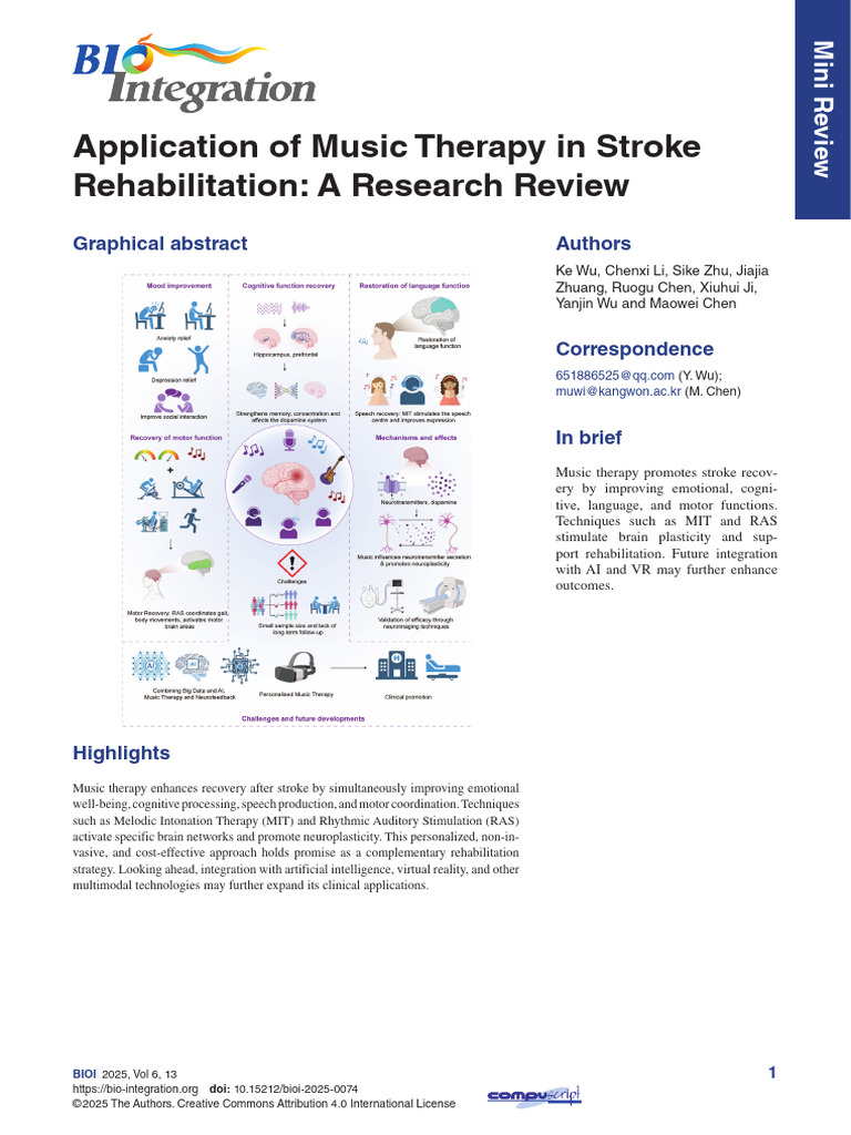 Application of Music Therapy in Stroke | PDF | Aphasia | Stroke