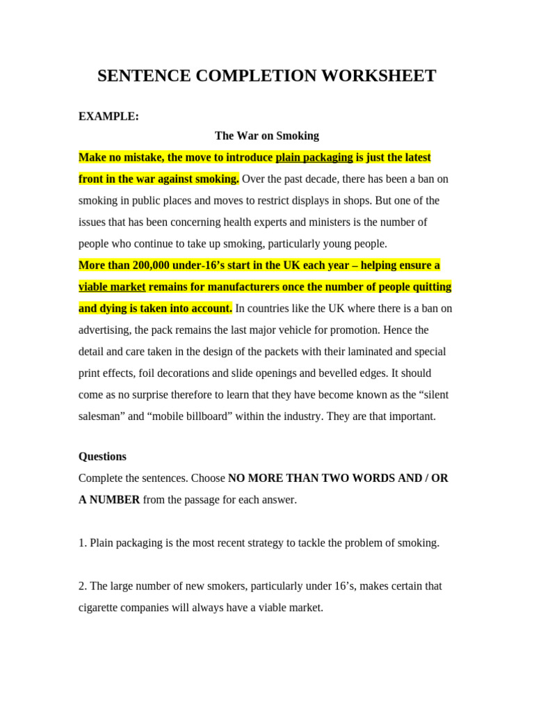 Sentence Completion Worksheet | PDF | Medical Imaging | Bird Migration