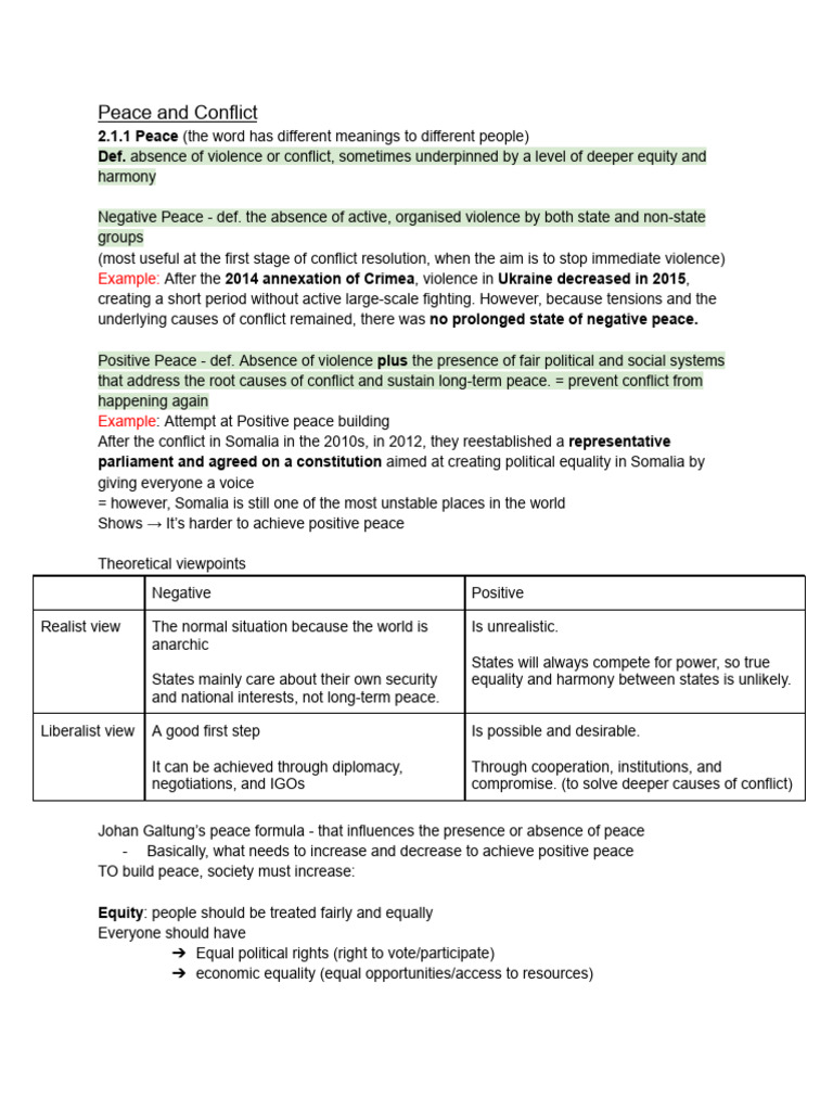 Global Politics (Peace and Conflict Notes) | PDF | Nonviolence | Violence