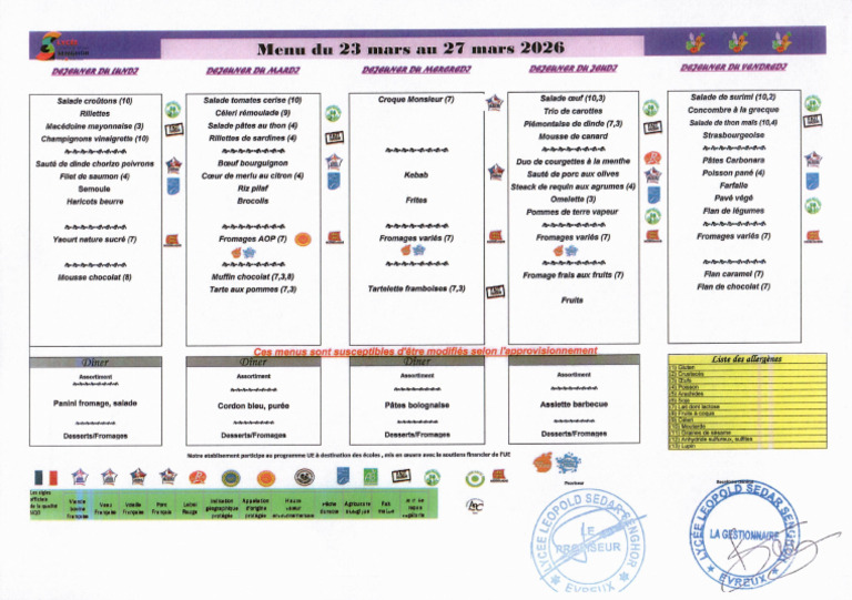 MENUS Semaine Du 23 Mars | PDF