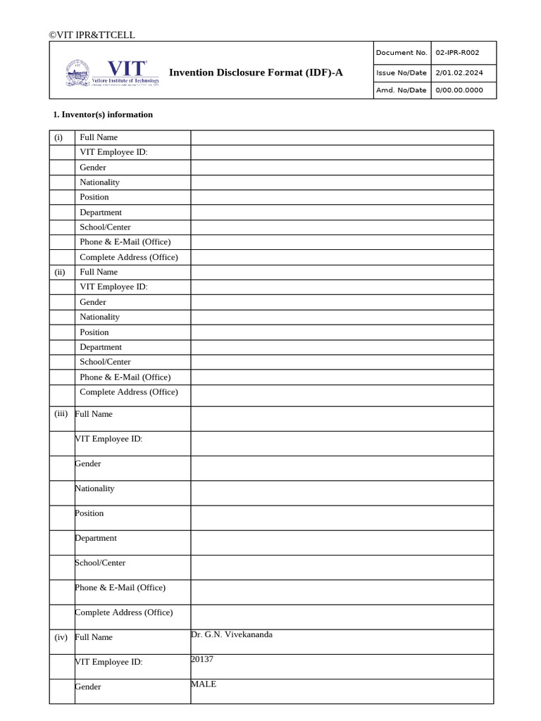Invention Disclosure Format A Template | PDF
