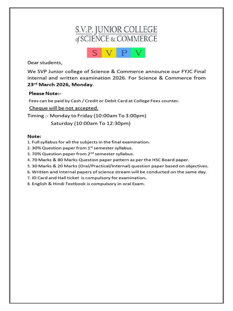 Updated Fyjc Final Exam Letter 2025-26 | PDF