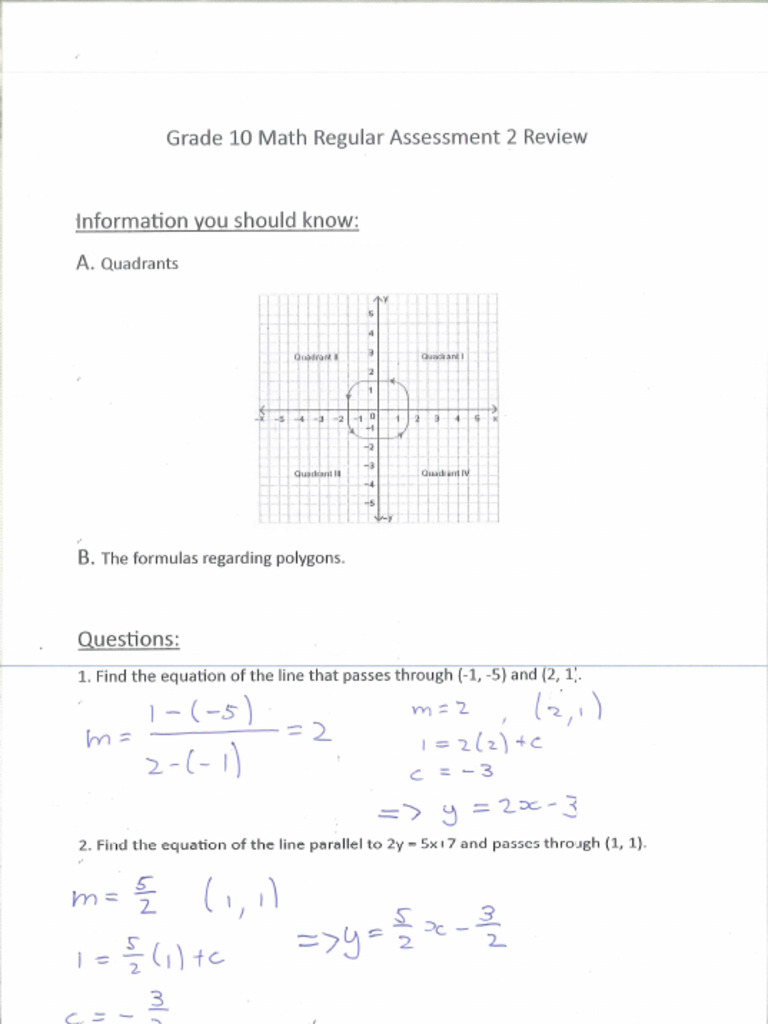 Grade 10 Math Review Solutions | PDF