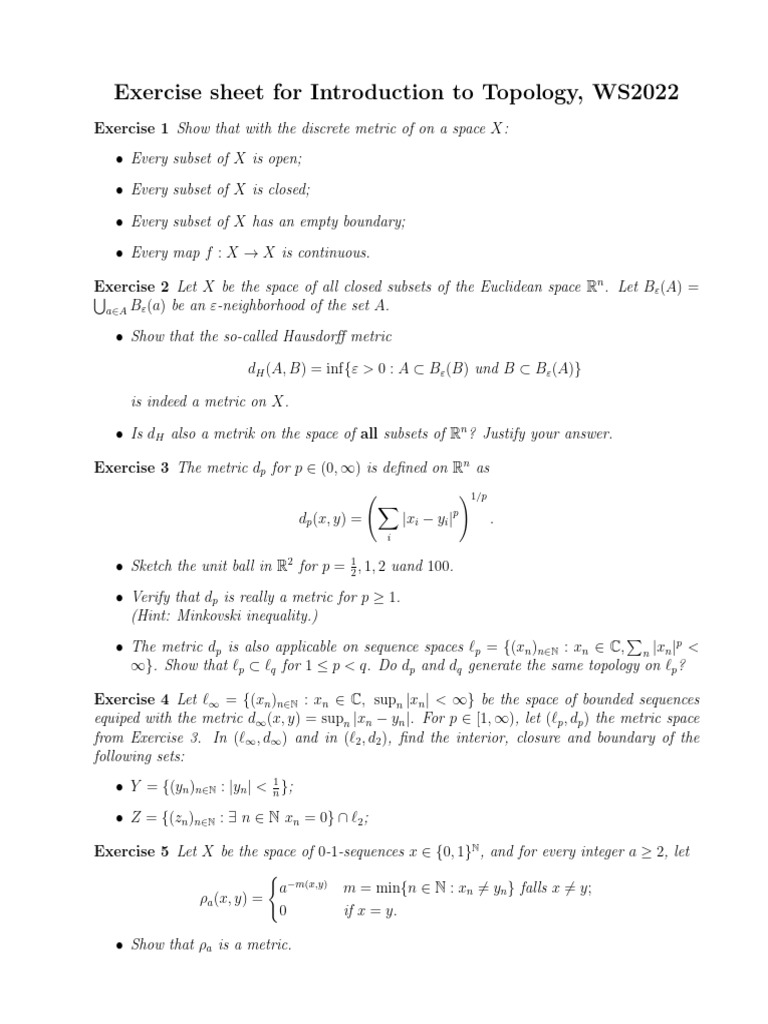Topo Exercises Eng | PDF | Compact Space | Mathematics