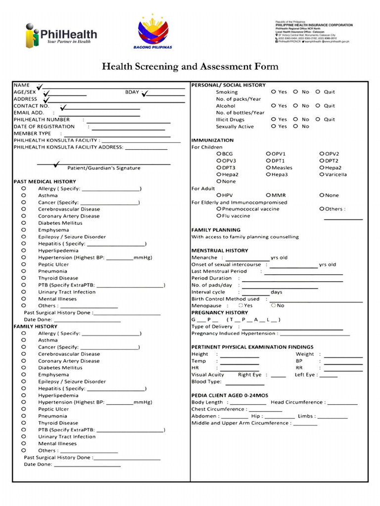 Health Screening and Assessment Form - PRODUCER | PDF