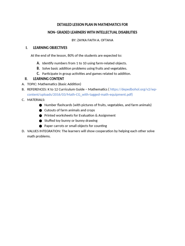 Detailed Lesson Plan in Mathematics Final | PDF | Lesson Plan | Learning