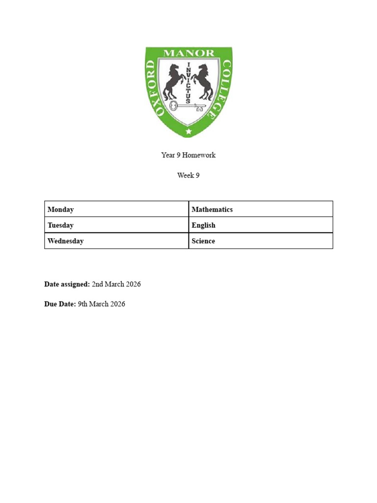 Year 9 Week 9 Homework | PDF