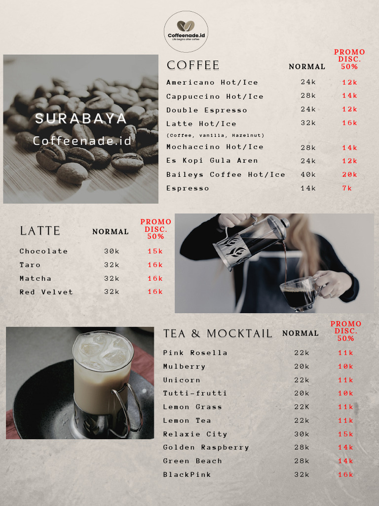 Menu Coffenade - Id | PDF